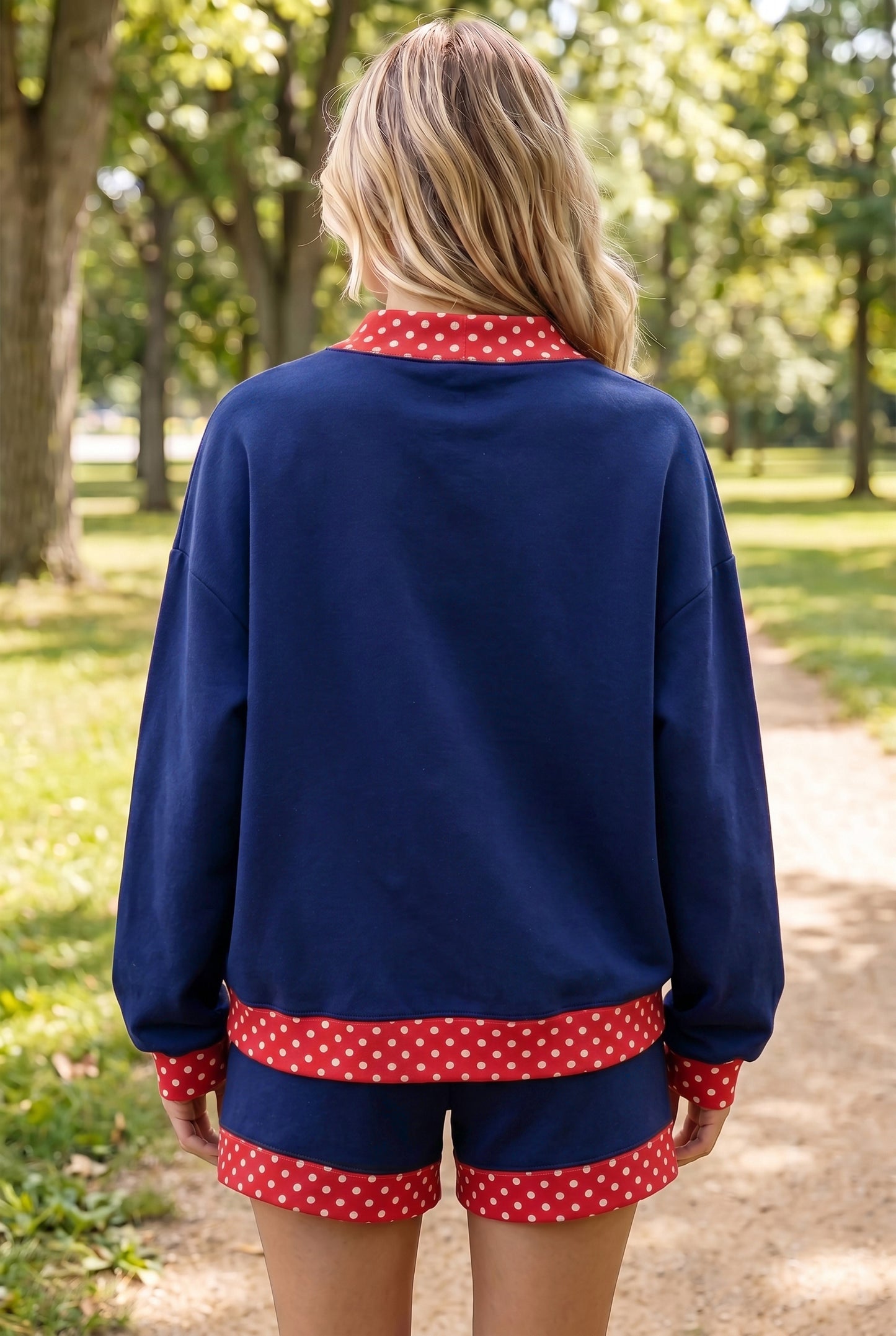 Fiery Red Gingham Trim Baggy Pullover 2pcs Short Set-Two Piece Sets/Short Sets-[Adult]-[Female]-2022 Online Blue Zone Planet