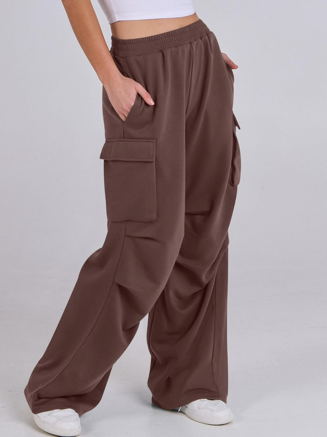 Blue Zone Planet | Elastic Waist Wide Leg Pants with Pockets-BOTTOMS SIZES SMALL MEDIUM LARGE-[Adult]-[Female]-2022 Online Blue Zone Planet