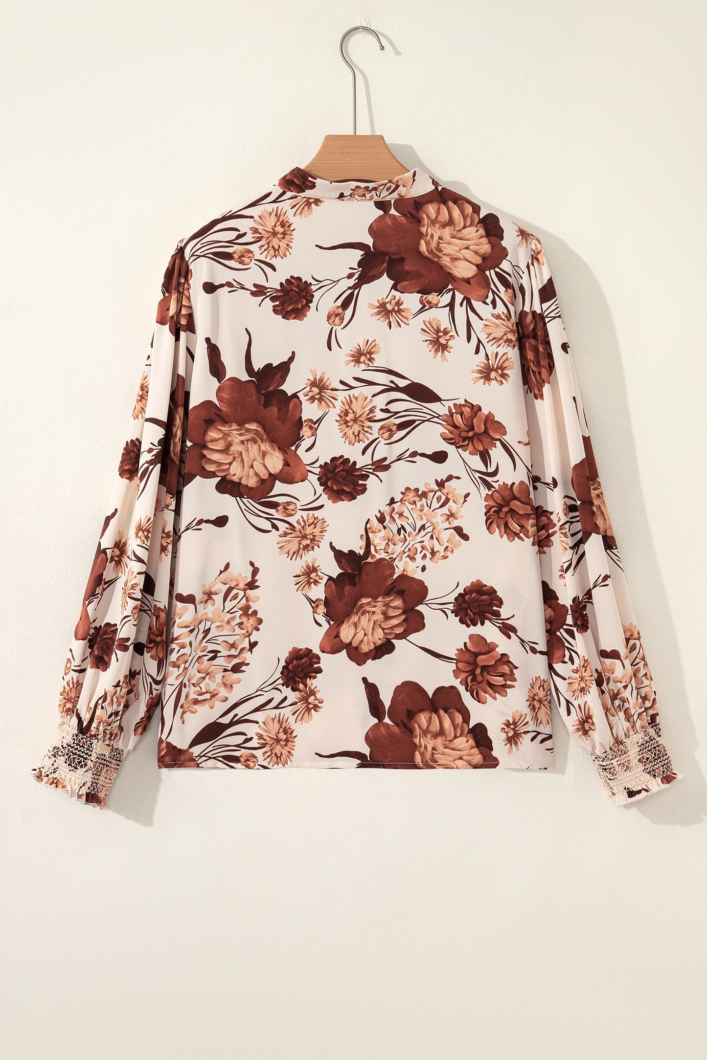 Brown Floral Print Button Down Poet Sleeve Shirt-Tops/Blouses & Shirts-[Adult]-[Female]-2022 Online Blue Zone Planet