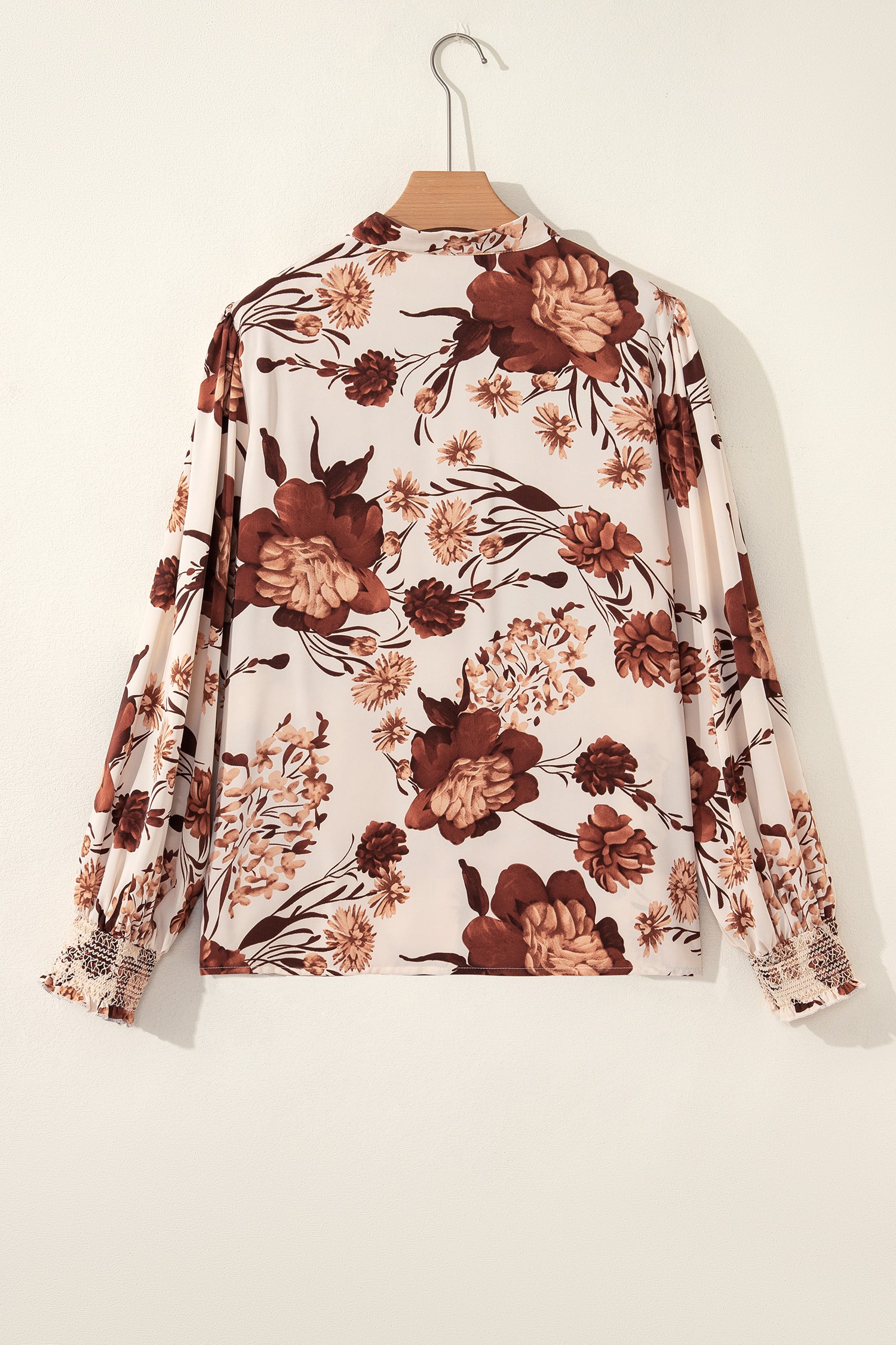 Brown Floral Print Button Down Poet Sleeve Shirt-Tops/Blouses & Shirts-[Adult]-[Female]-2022 Online Blue Zone Planet