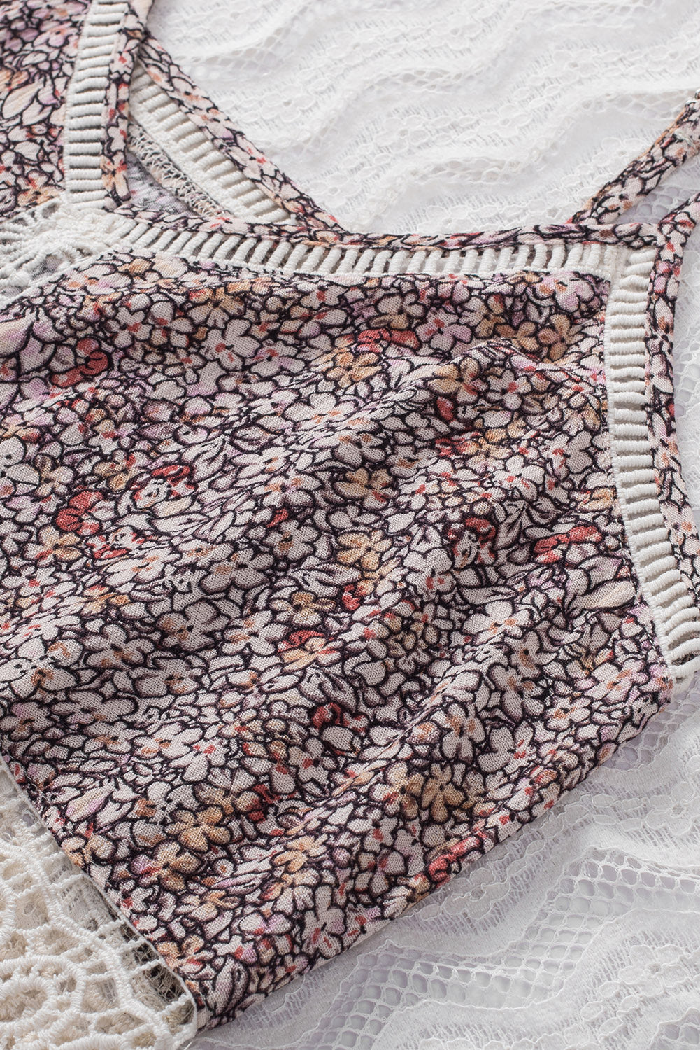 Multicolor Floral Print Lace Crochet Spaghetti Strap Tank Top-Tops/Tank Tops-[Adult]-[Female]-2022 Online Blue Zone Planet