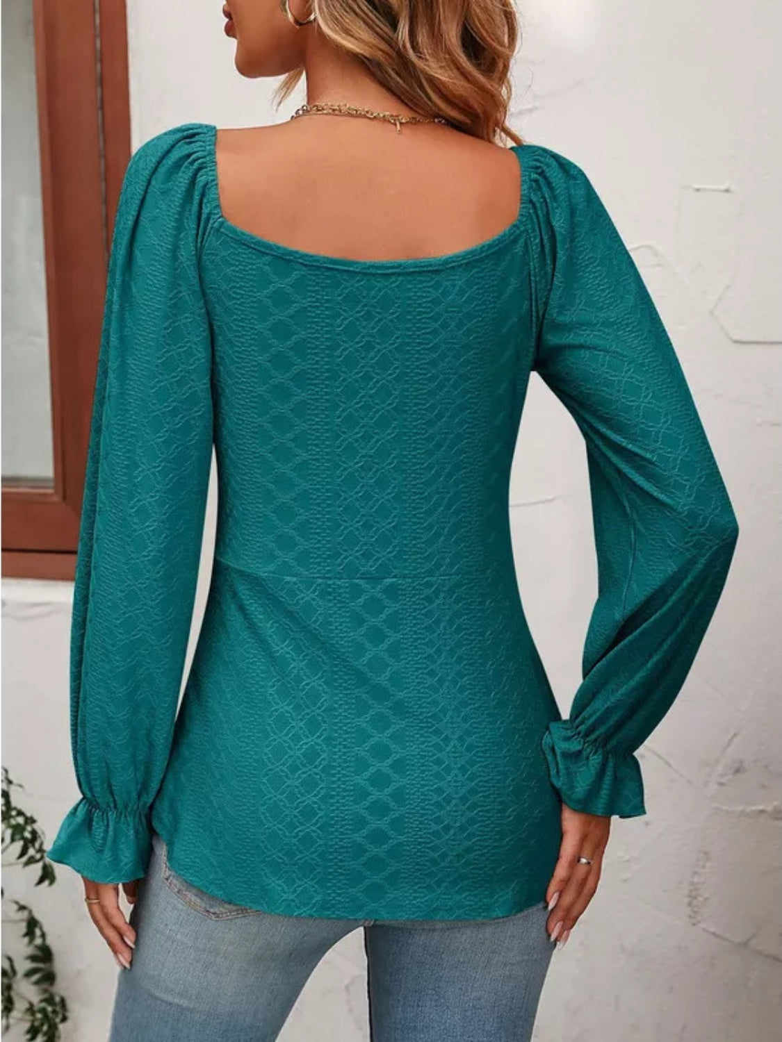 Full Size Drawstring Ruffled V-Neck Long Sleeve Blouse-TOPS / DRESSES-[Adult]-[Female]-2022 Online Blue Zone Planet