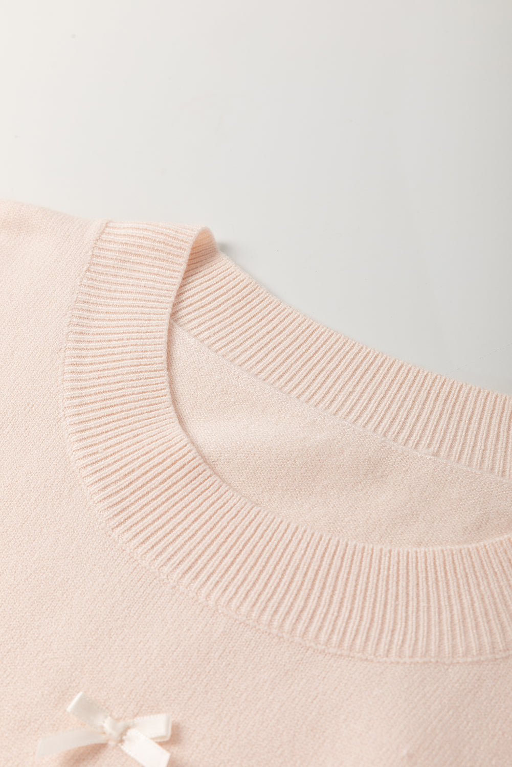Oatmeal Pearl Bow Embellished Dolman Short Sleeve Sweater-TOPS / DRESSES-[Adult]-[Female]-2022 Online Blue Zone Planet