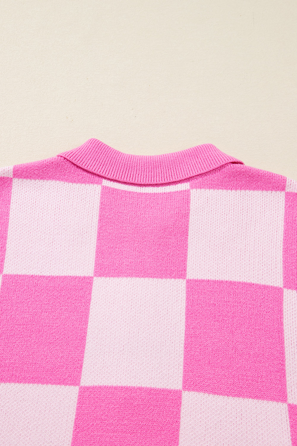 Pink Plus Size Checkered Collared Half Button Sweater-TOPS / DRESSES-[Adult]-[Female]-2022 Online Blue Zone Planet