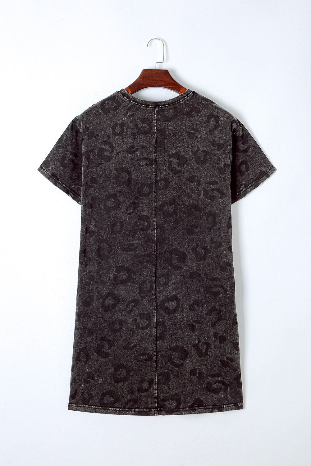 Blue Zone Planet |  Gray Vintage Washed Leopard T-Shirt Dress with Pockets Blue Zone Planet