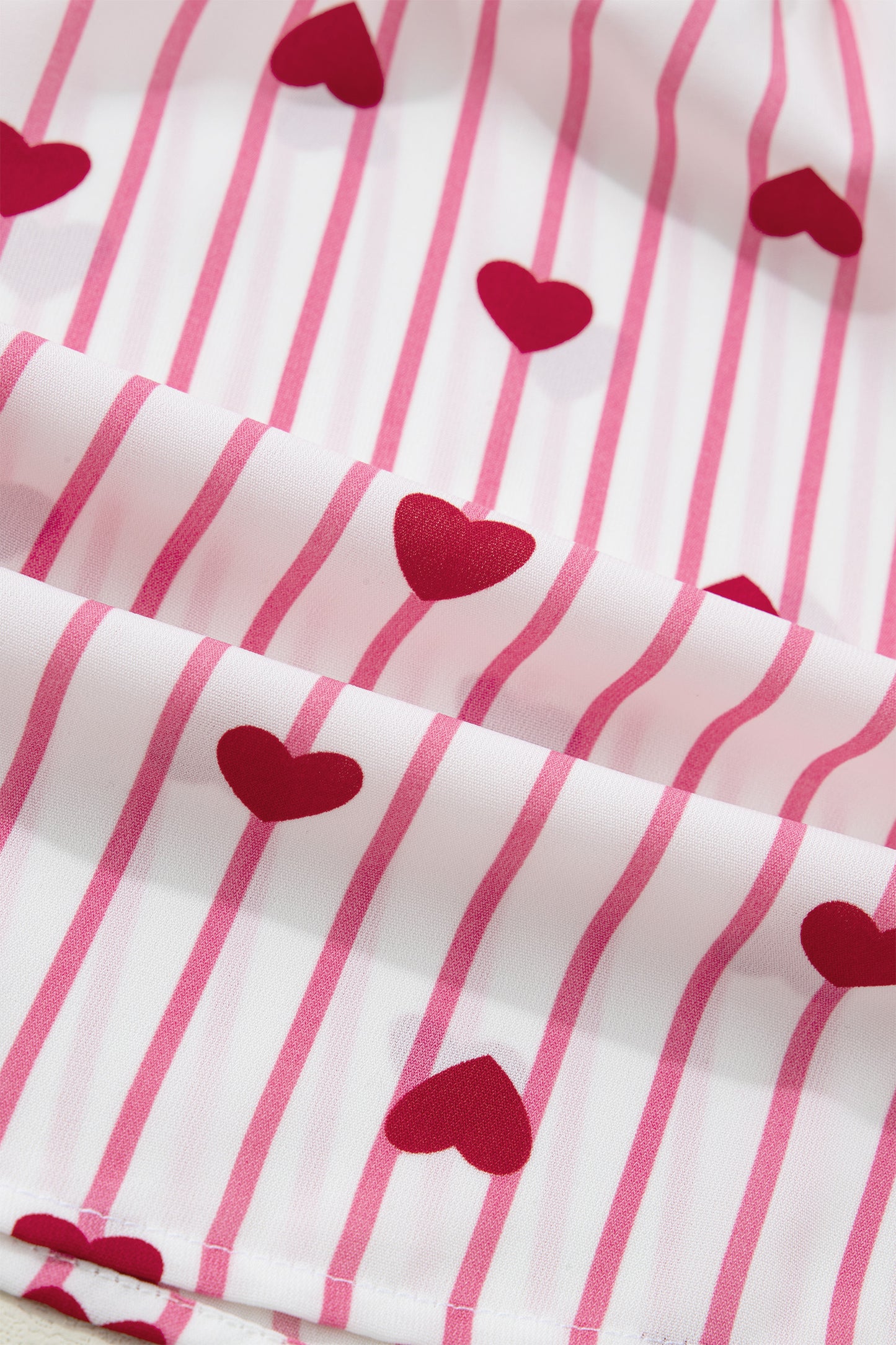 Pink Stripe Textured Heart Print Long Flounce Sleeve Shirt-Tops/Blouses & Shirts-[Adult]-[Female]-2022 Online Blue Zone Planet