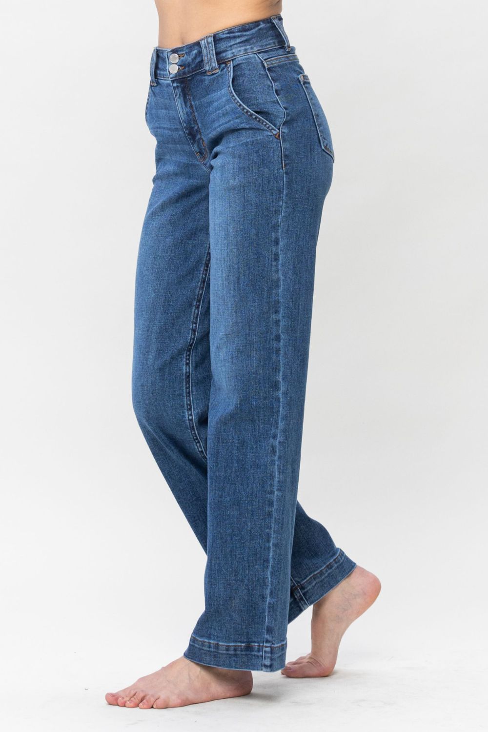 Blue Zone Planet | Judy Blue Full Size Double Button Wide Leg Jeans-BOTTOMS SIZES SMALL MEDIUM LARGE-[Adult]-[Female]-2022 Online Blue Zone Planet