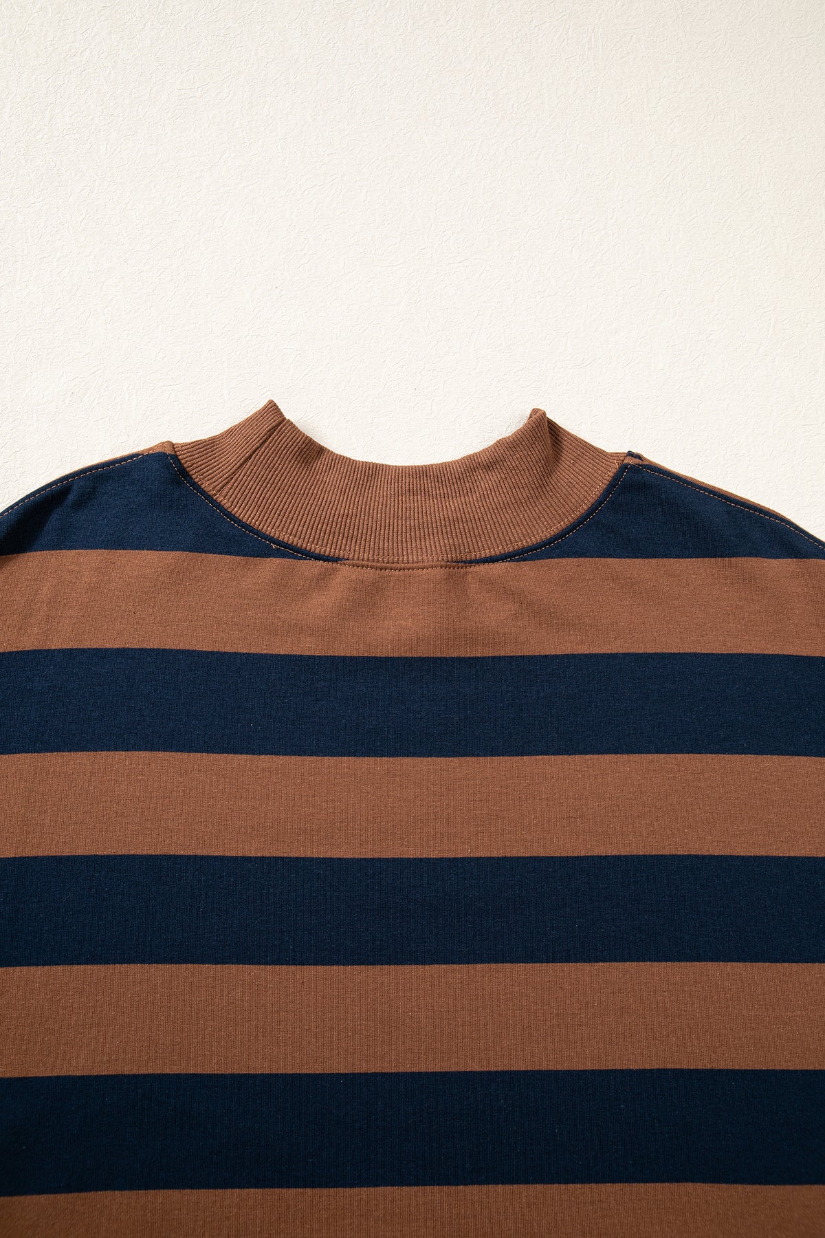Brown Stripe Colorblock Mock Neck Relaxed Sweatshirt-Tops/Sweatshirts & Hoodies-[Adult]-[Female]-2022 Online Blue Zone Planet