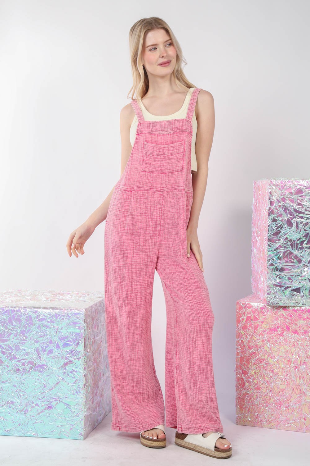 VERY J Texture Washed Wide Leg Overalls-TOPS / DRESSES-[Adult]-[Female]-2022 Online Blue Zone Planet