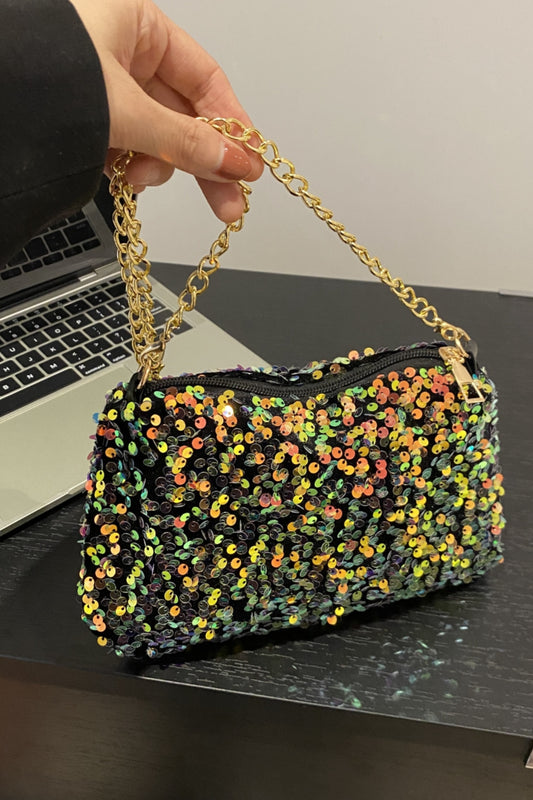 Sequin Removable Strap Shoulder Bag-HANDBAGS-[Adult]-[Female]-Yellow-Green-One Size-2022 Online Blue Zone Planet