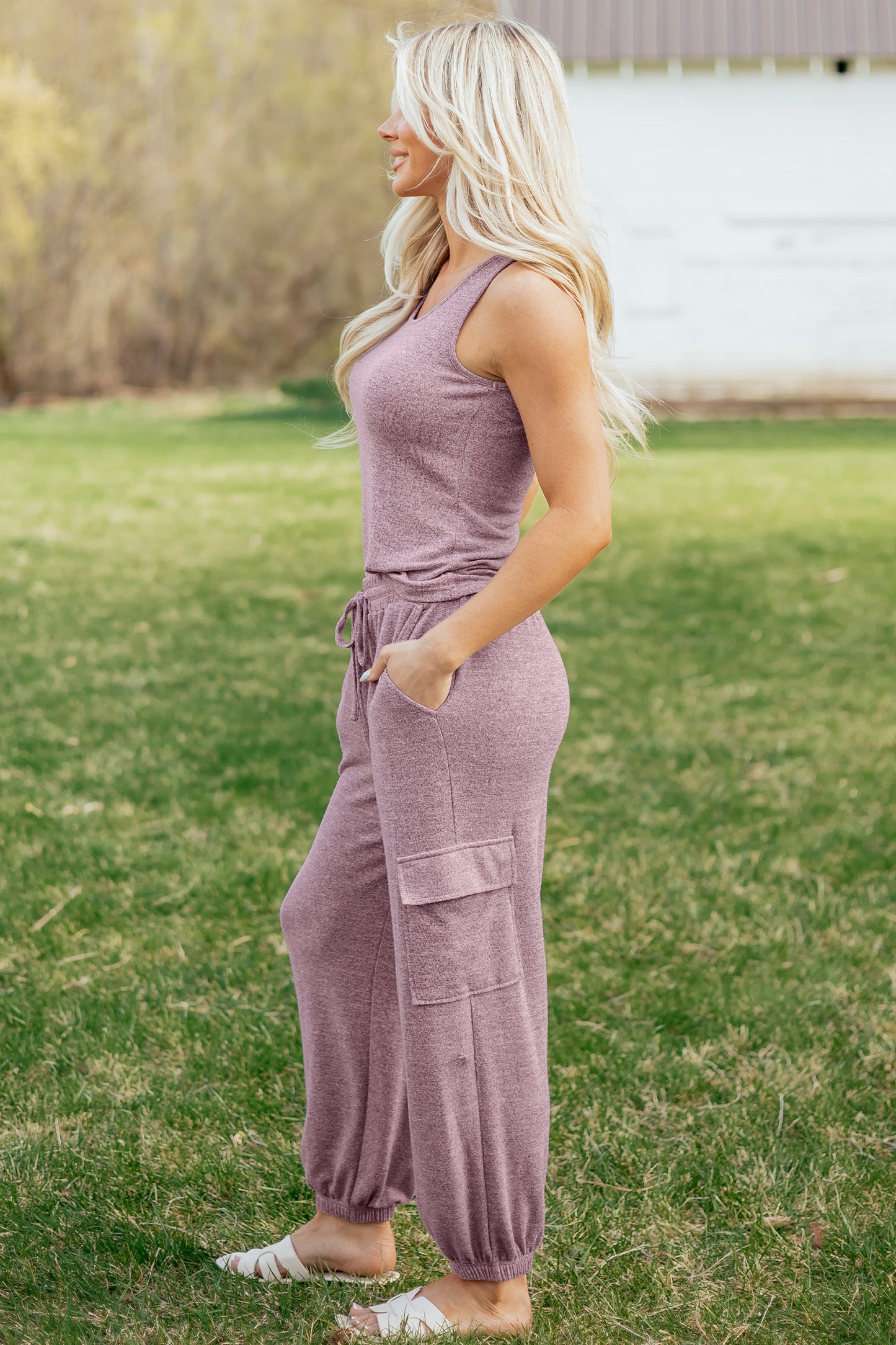 Orchid Bouquet Casual Tank Top Drawstring Jogger Pants 2pcs Outfit-Two Piece Sets/Pant Sets-[Adult]-[Female]-2022 Online Blue Zone Planet