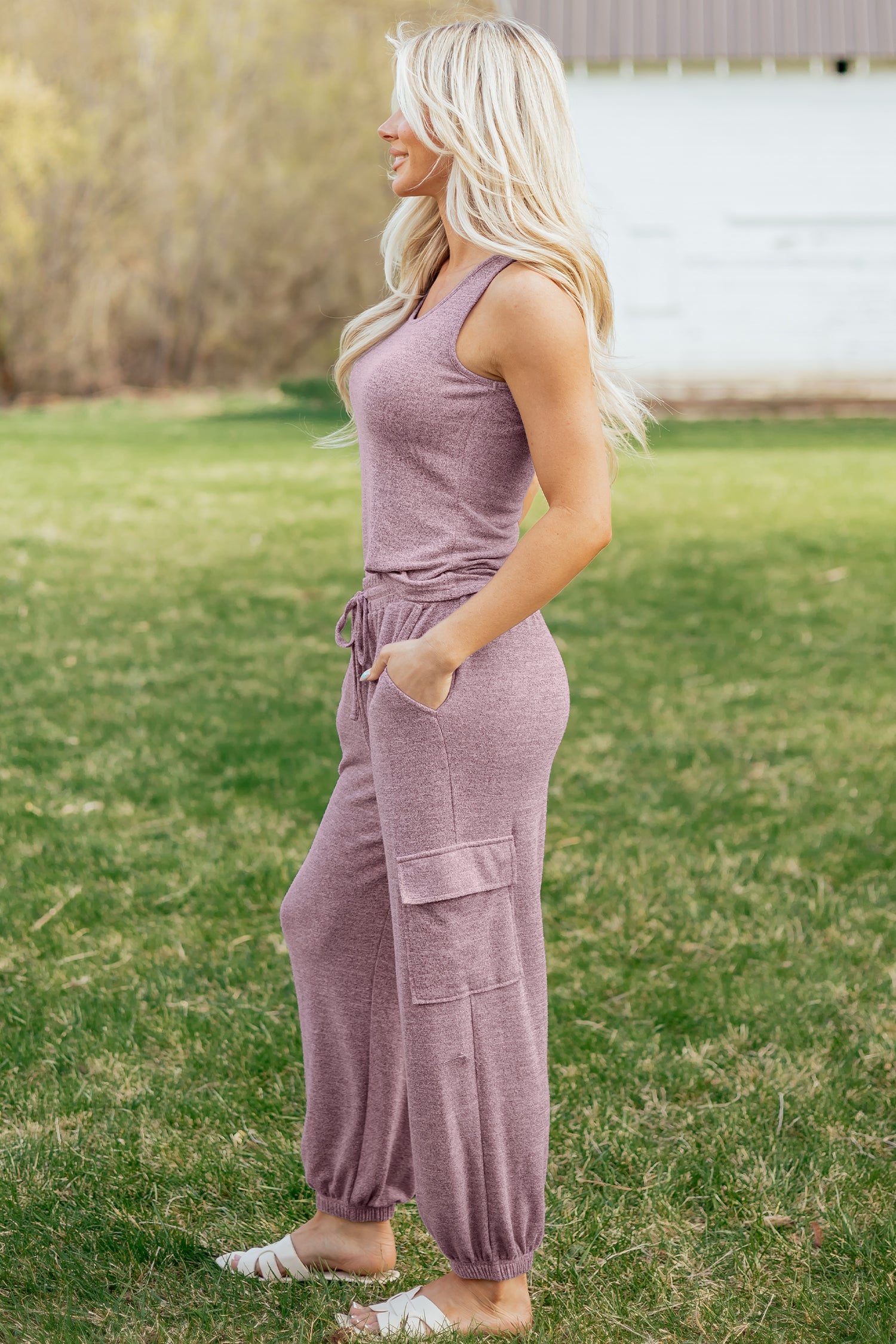 Orchid Bouquet Casual Tank Top Drawstring Jogger Pants 2pcs Outfit-Two Piece Sets/Pant Sets-[Adult]-[Female]-2022 Online Blue Zone Planet