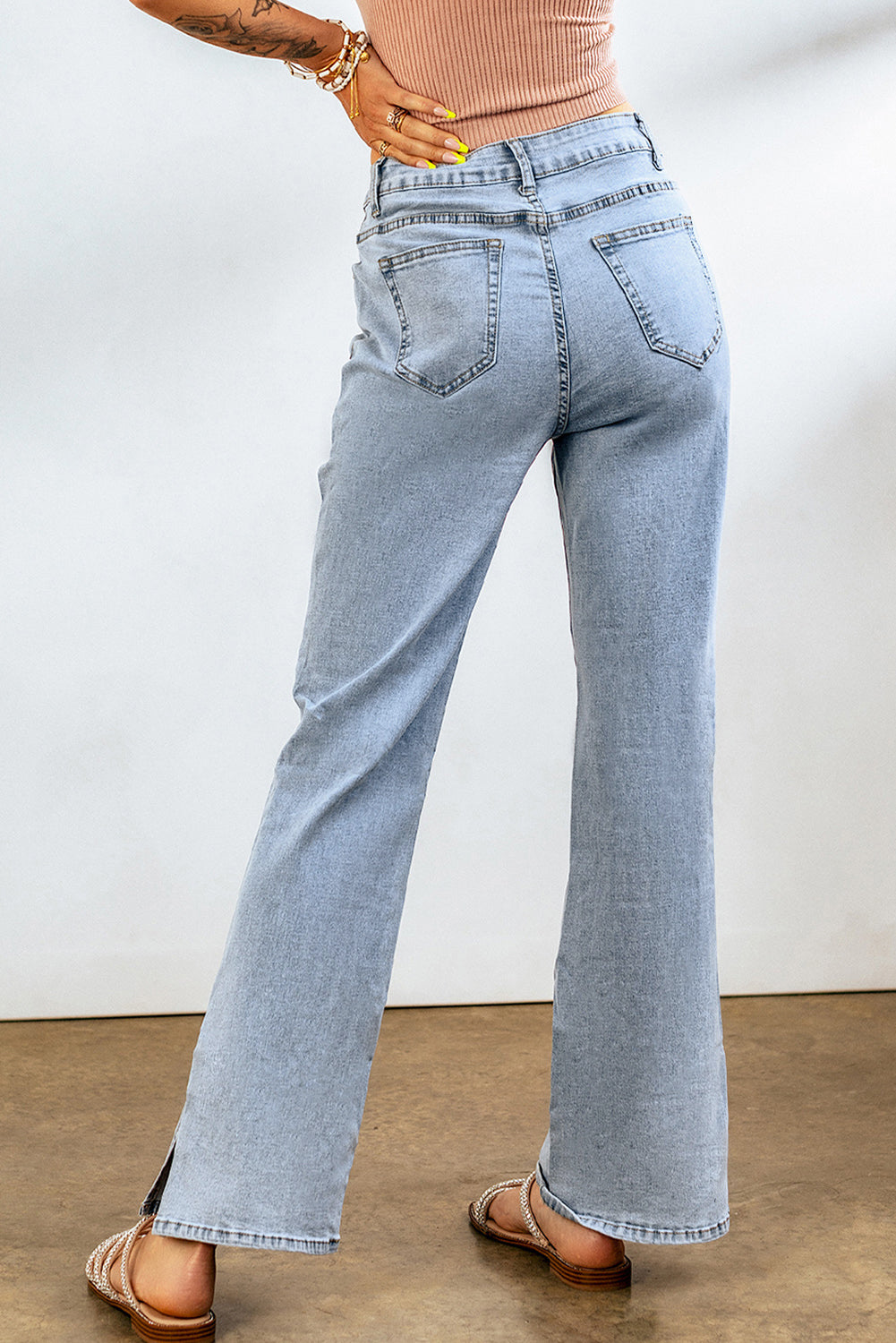 Sky Blue High Rise Slit Anklet Flare Jeans-Bottoms/Jeans-[Adult]-[Female]-2022 Online Blue Zone Planet