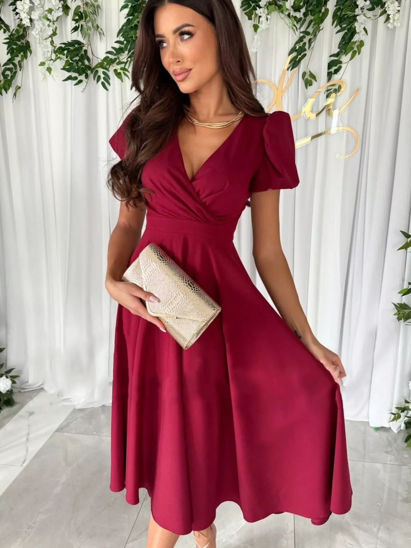 Sample Surplice Puff Sleeve Midi Dress Sample Surplice Puff Sleeve Midi Dress