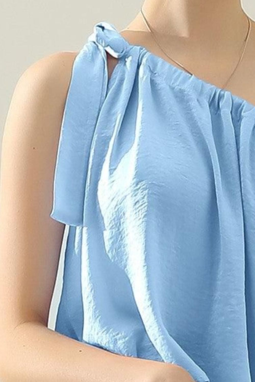 Ninexis One Shoulder Bow Tie Strap Satin Silk Top-TOPS / DRESSES-[Adult]-[Female]-2022 Online Blue Zone Planet