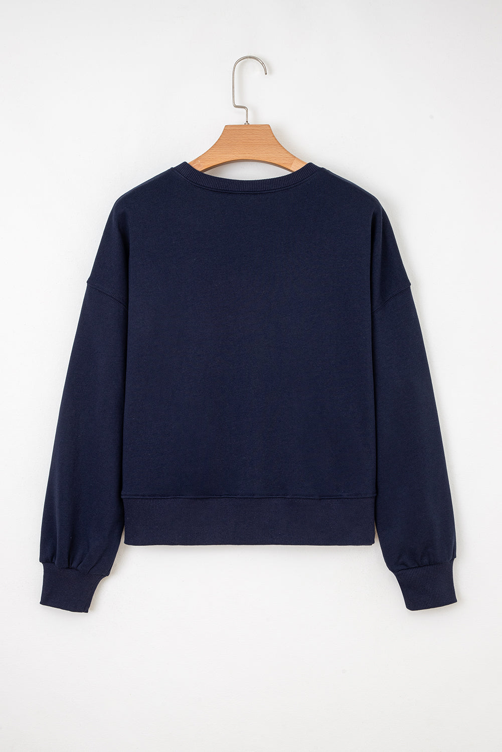 Navy Blue Classy Until Kickoff Plush Letter Patched Loose Sweatshirt-Tops/Sweatshirts & Hoodies-[Adult]-[Female]-2022 Online Blue Zone Planet