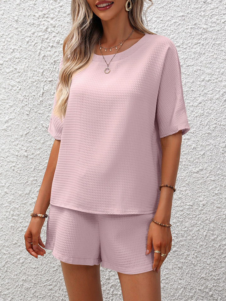 Waffle-Knit Top and Shorts Set-TOPS / DRESSES-[Adult]-[Female]-Dusty Pink-S-2022 Online Blue Zone Planet