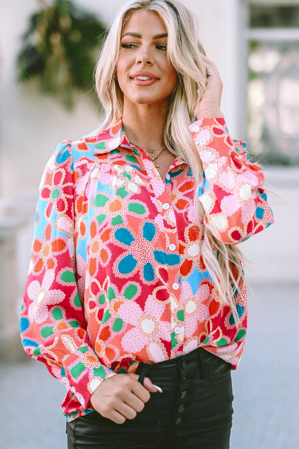 Multicolor Floral Print Bubble Sleeve Shirt-Sale (50% OFF)/30% OFF-[Adult]-[Female]-2022 Online Blue Zone Planet