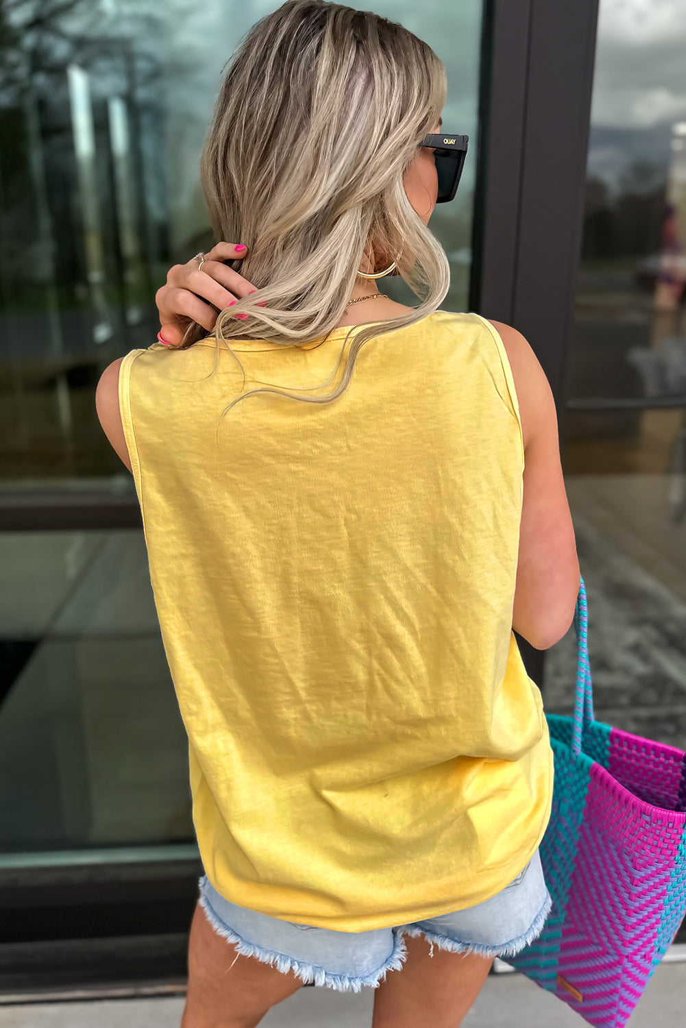 Yellow Cream Flower Graphic Casual Tank Top-Tops/Tank Tops-[Adult]-[Female]-2022 Online Blue Zone Planet