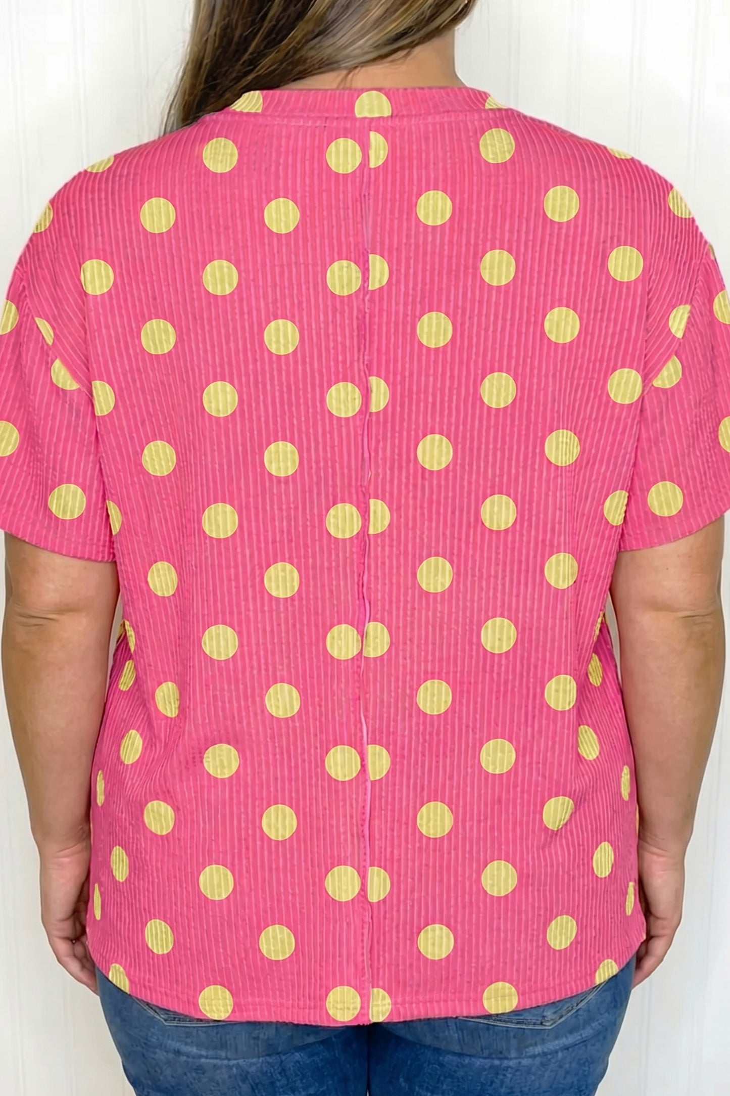 Sky Blue Twisted Rib Polka Dot Print Plus Size T Shirt-Plus Size/Plus Size Tops/Plus Size Tops & Tees-[Adult]-[Female]-2022 Online Blue Zone Planet