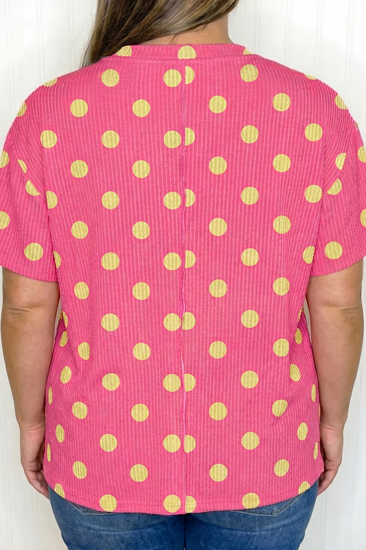 Sky Blue Twisted Rib Polka Dot Print Plus Size T Shirt-Plus Size/Plus Size Tops/Plus Size Tops & Tees-[Adult]-[Female]-2022 Online Blue Zone Planet