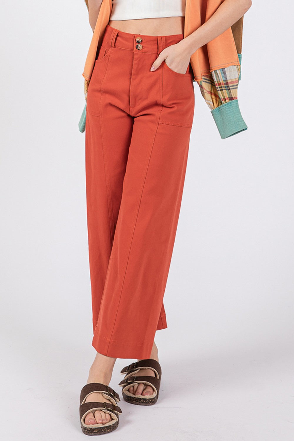 SAGE + FIG Wide Leg Cropped Pants-BOTTOMS SIZES SMALL MEDIUM LARGE-[Adult]-[Female]-2022 Online Blue Zone Planet