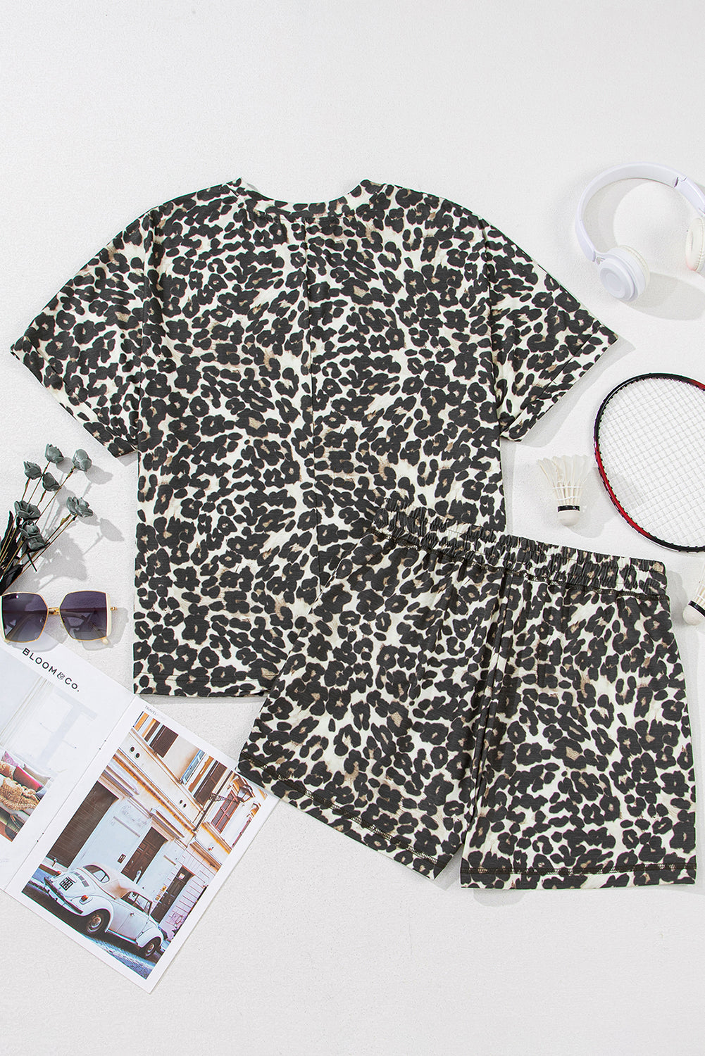 Black Cheetah Printed Casual Tee and Shorts Lounge Set-Loungewear & Sleepwear/Loungewear-[Adult]-[Female]-2022 Online Blue Zone Planet