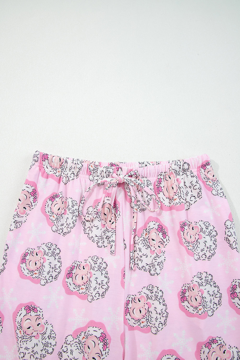 Pink Santa Claus Print V Neck Tee Drawstring Pants 2pcs Lounge Set-Loungewear & Sleepwear/Loungewear-[Adult]-[Female]-2022 Online Blue Zone Planet