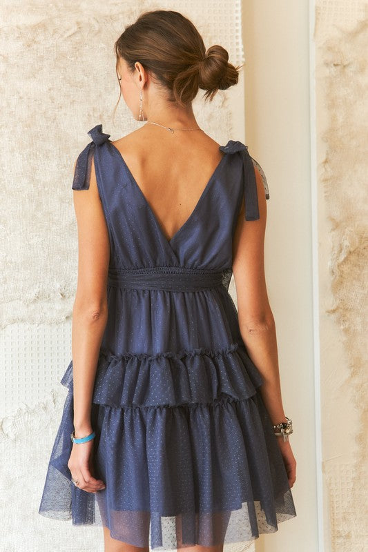 ADORA Tie Shoulder Polka Dot Mesh Dress-TOPS / DRESSES-[Adult]-[Female]-2022 Online Blue Zone Planet