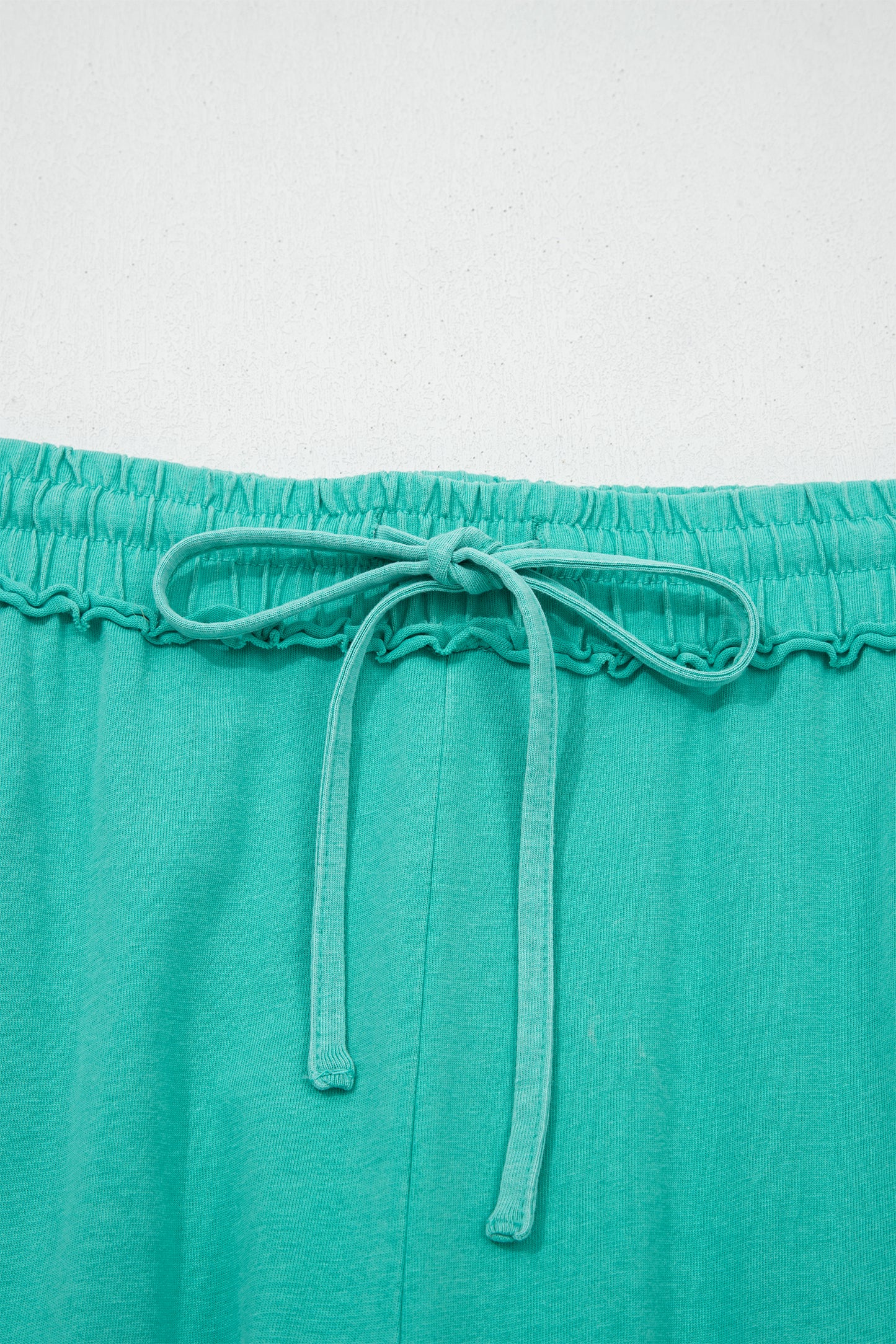 Sea Green Mineral Wash Drawstring Elastic Waist Raw Hem Loose Pants-Bottoms/Pants & Culotte-[Adult]-[Female]-2022 Online Blue Zone Planet