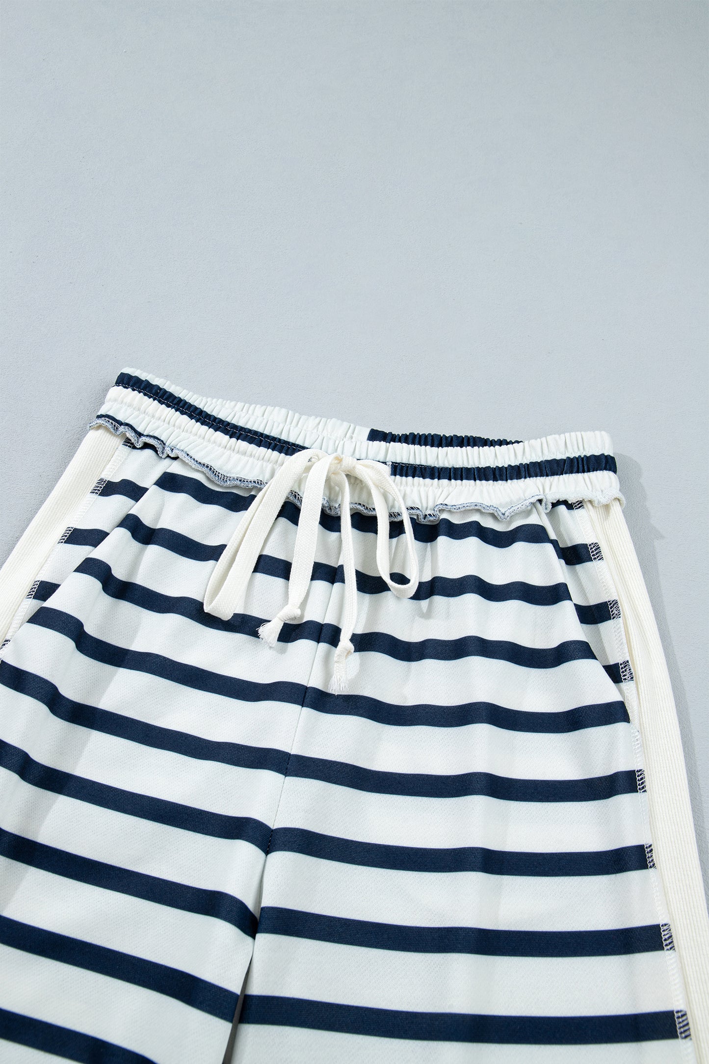Blue Stripe Striped Ribbed Cuff Collar Pocket Loose Pant Set-Two Piece Sets/Pant Sets-[Adult]-[Female]-2022 Online Blue Zone Planet