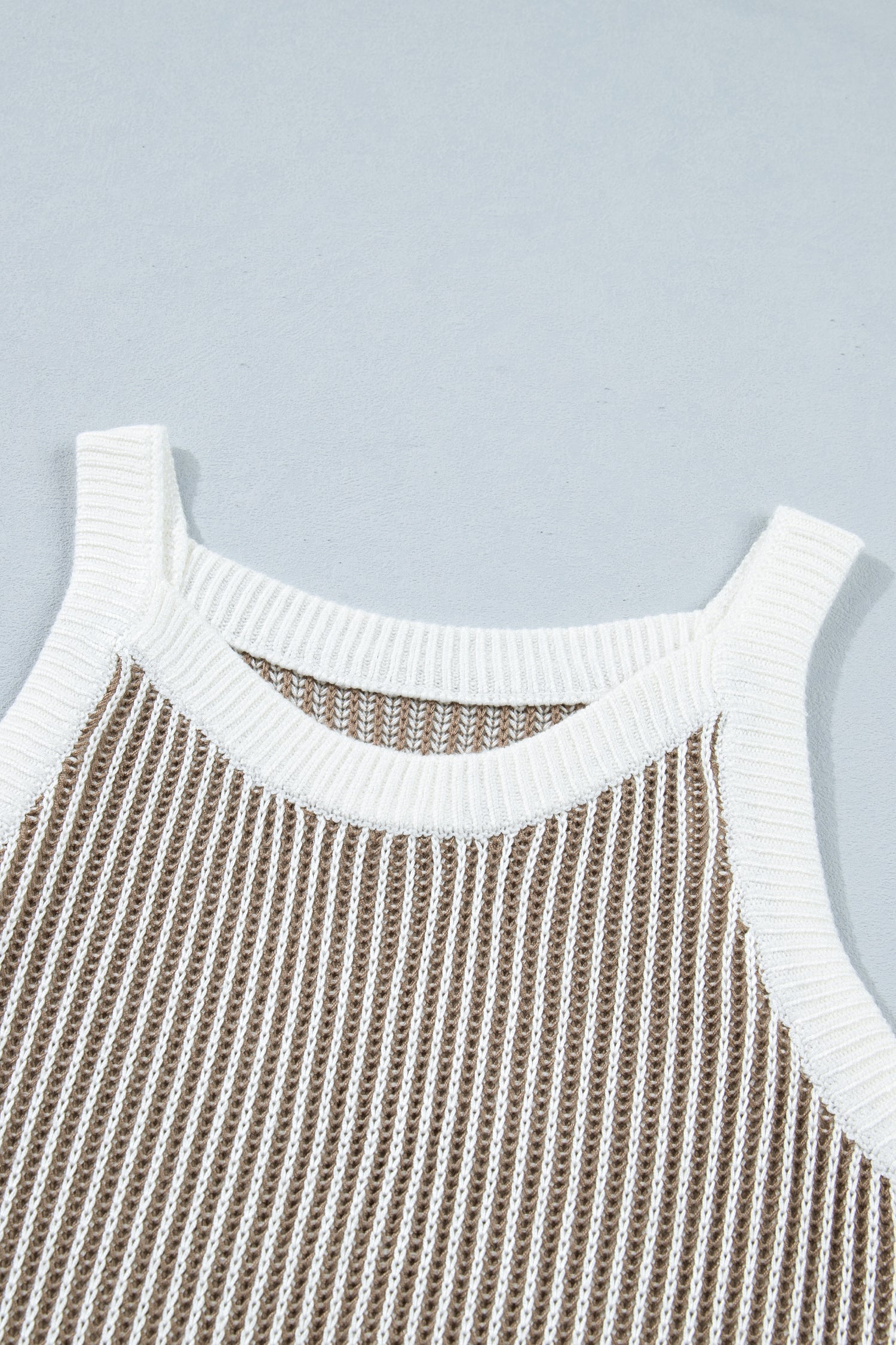 Pale Khaki Contrast Trim Ribbed Knit Sweater Tank Top-Sweaters & Cardigans/Sweater Vests-[Adult]-[Female]-2022 Online Blue Zone Planet