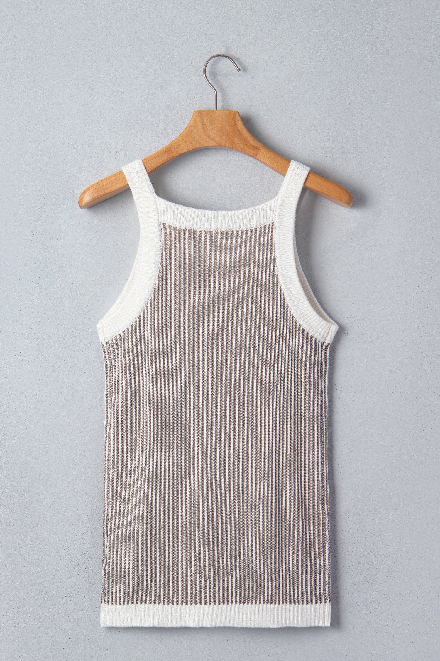 Pale Khaki Contrast Trim Ribbed Knit Sweater Tank Top-Sweaters & Cardigans/Sweater Vests-[Adult]-[Female]-2022 Online Blue Zone Planet