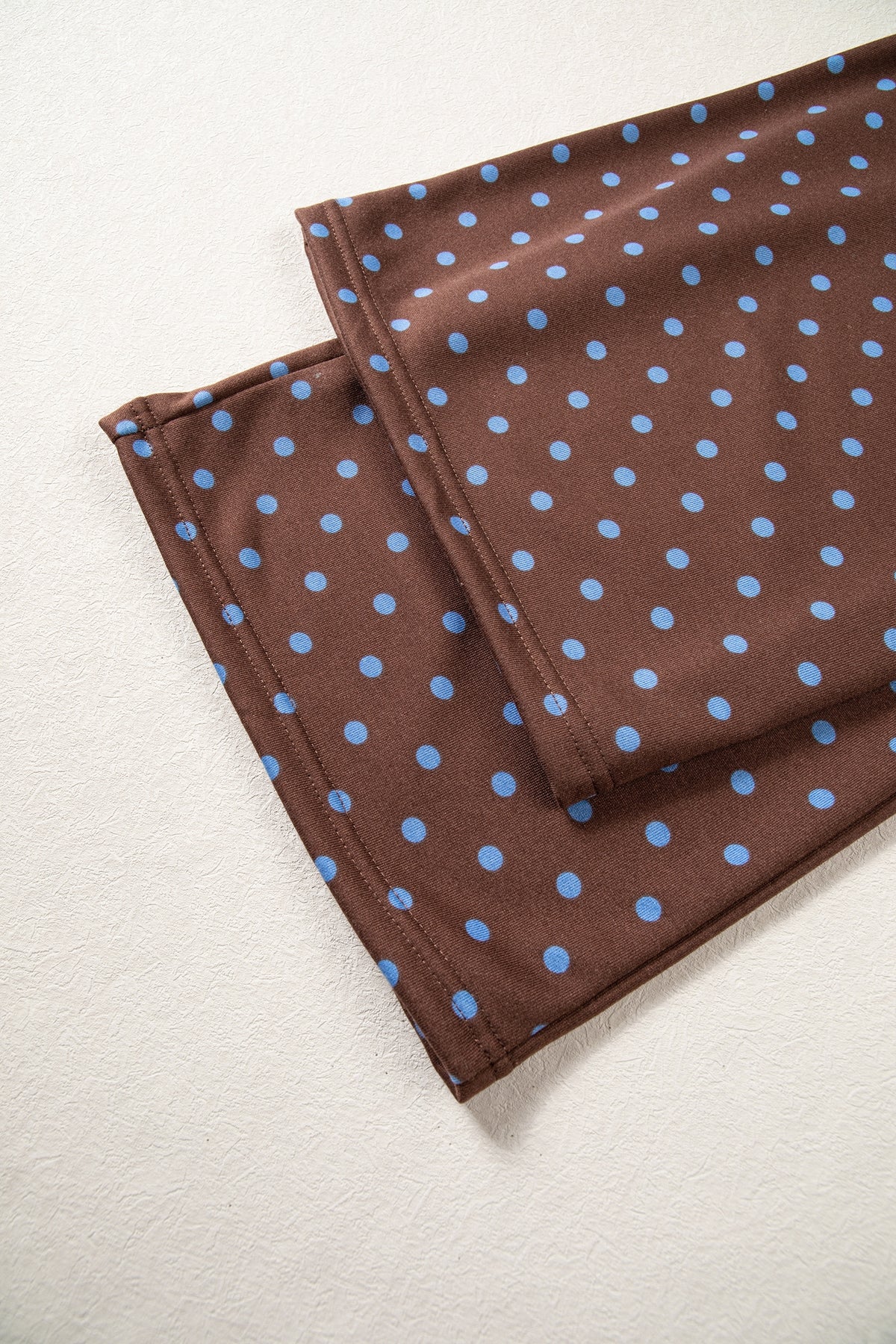 Brown Polka Dot Drawstring Wide Leg Long Sleeve Top Pant Set-Two Piece Sets/Pant Sets-[Adult]-[Female]-2022 Online Blue Zone Planet