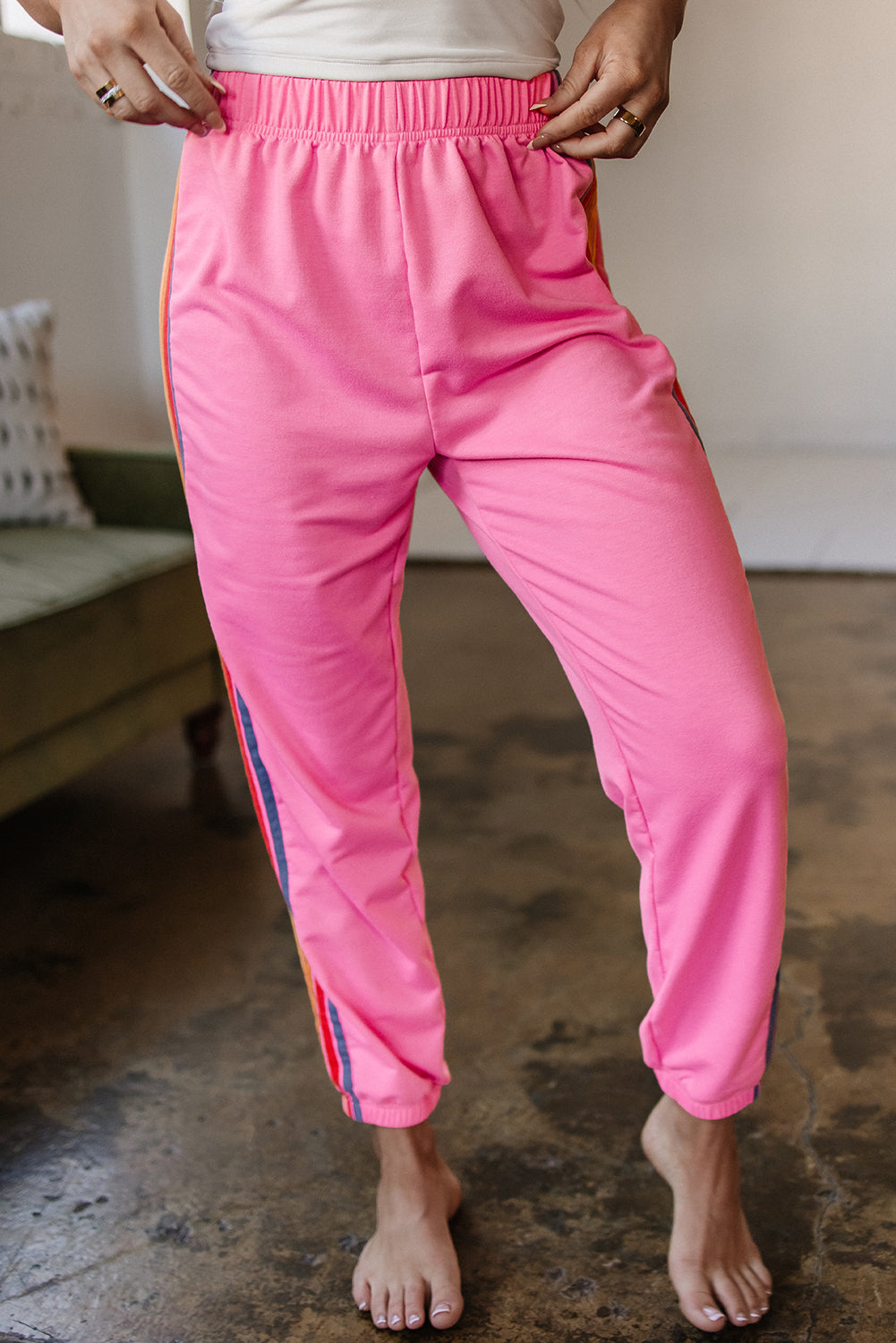 Pink Counting Rainbows High Waist Sweatpants-Tops / Dresses-[Adult]-[Female]-2022 Online Blue Zone Planet