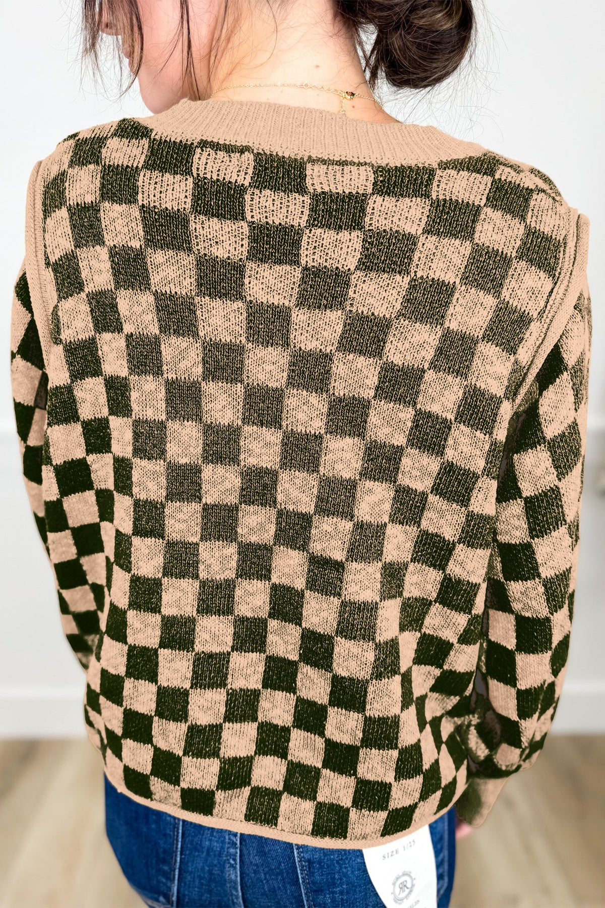 Multicolour Drop Shoulder Plaid Knit Long Sleeve Sweater-Sweaters & Cardigans/Sweaters-[Adult]-[Female]-2022 Online Blue Zone Planet