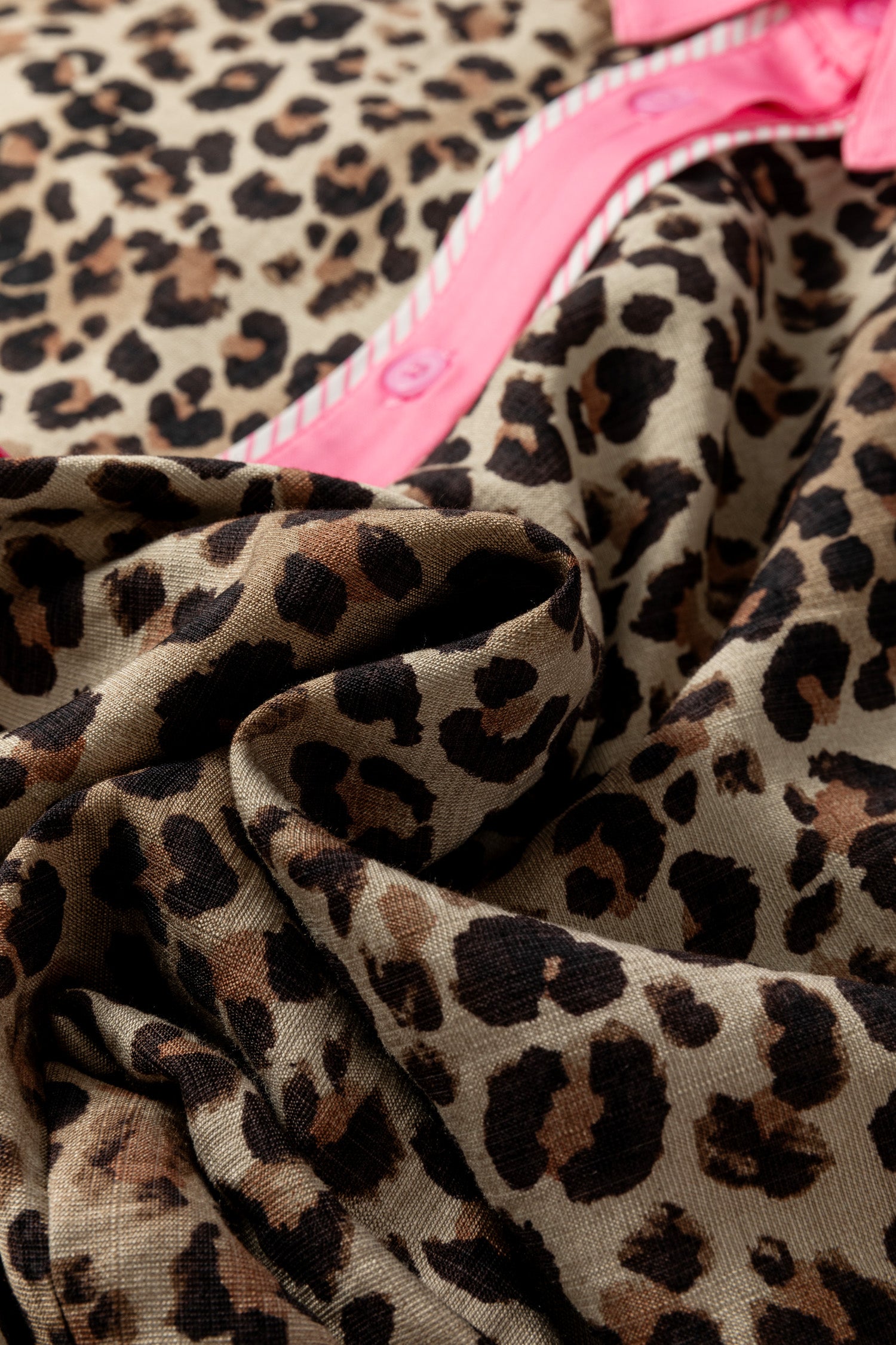 Leopard Print Contrasted Trim Animal Short Sleeve Shirt-Tops/Blouses & Shirts-[Adult]-[Female]-2022 Online Blue Zone Planet