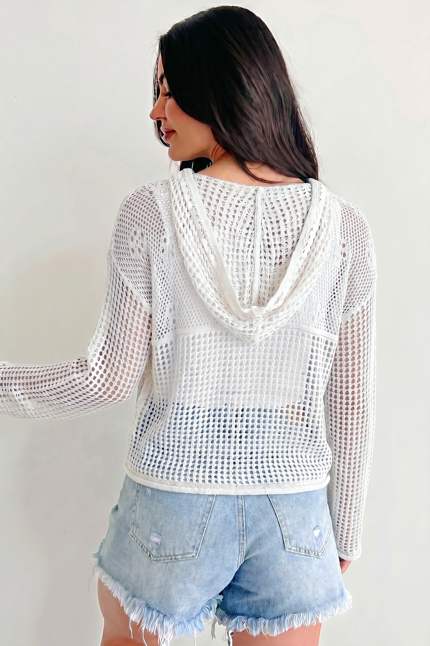 White Hollow Out Crochet Knit American Flag Patched Sweater Hoodie-Tops / Dresses-[Adult]-[Female]-2022 Online Blue Zone Planet