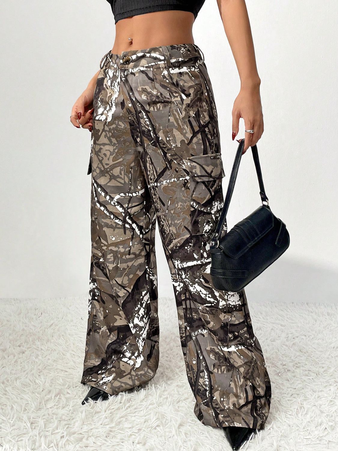 Graffiti Printed Wide Leg Cargo Pants-BOTTOMS SIZES SMALL MEDIUM LARGE-[Adult]-[Female]-2022 Online Blue Zone Planet