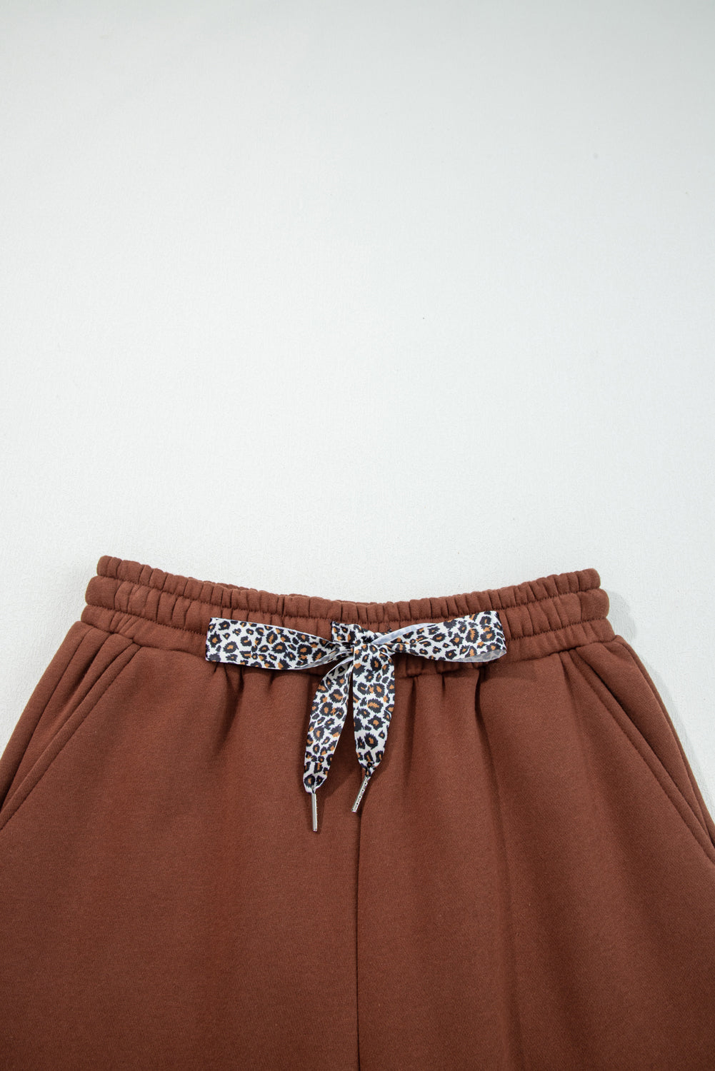 Coffee Fleece Lined Leopard Drawstring Elastic Waist Solid Pants-Bottoms/Pants & Culotte-[Adult]-[Female]-2022 Online Blue Zone Planet