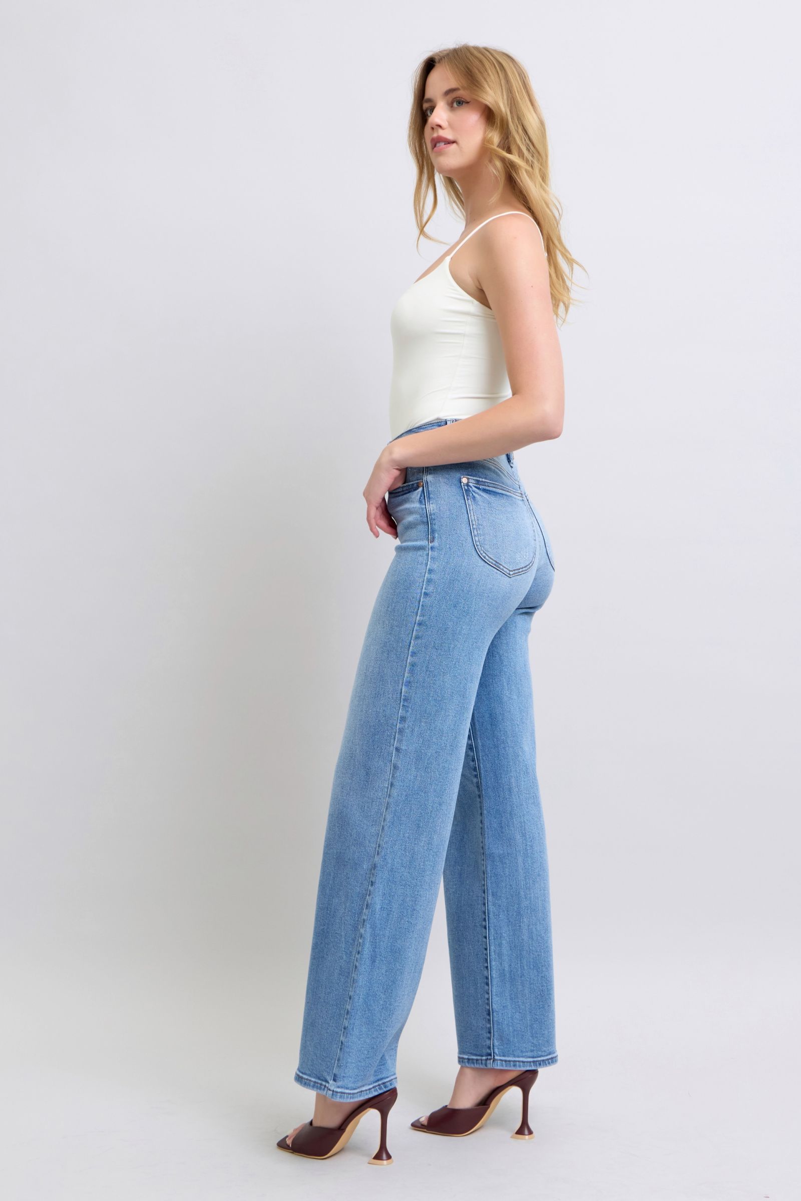 Judy Blue Full Size Wide Leg Jeans with Pockets-BOTTOM SIZES SMALL MEDIUM LARGE-[Adult]-[Female]-2022 Online Blue Zone Planet