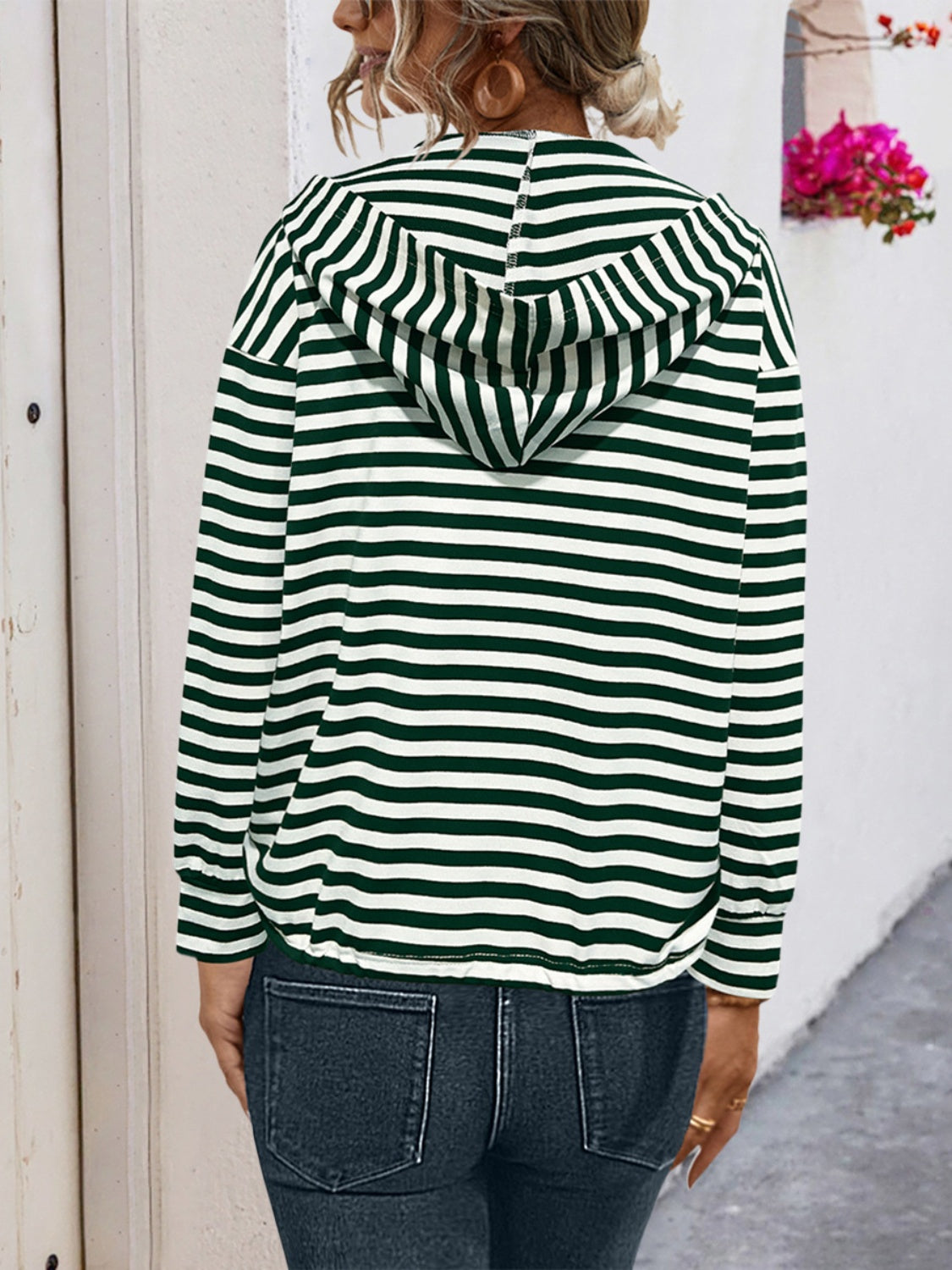 Drawstring Striped Long Sleeve Hoodie-TOPS / DRESSES-[Adult]-[Female]-2022 Online Blue Zone Planet