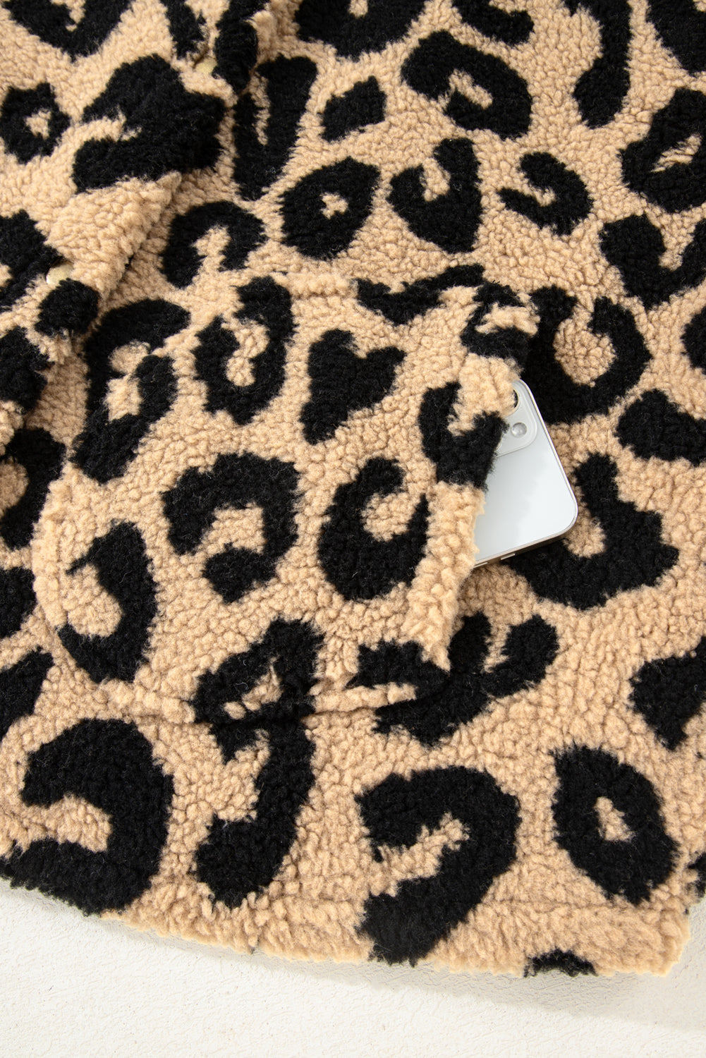 Khaki Leopard Sherpa Button Front Collared Plus Size Vest Jacket-Plus Size/Plus Size Outerwear-[Adult]-[Female]-2022 Online Blue Zone Planet