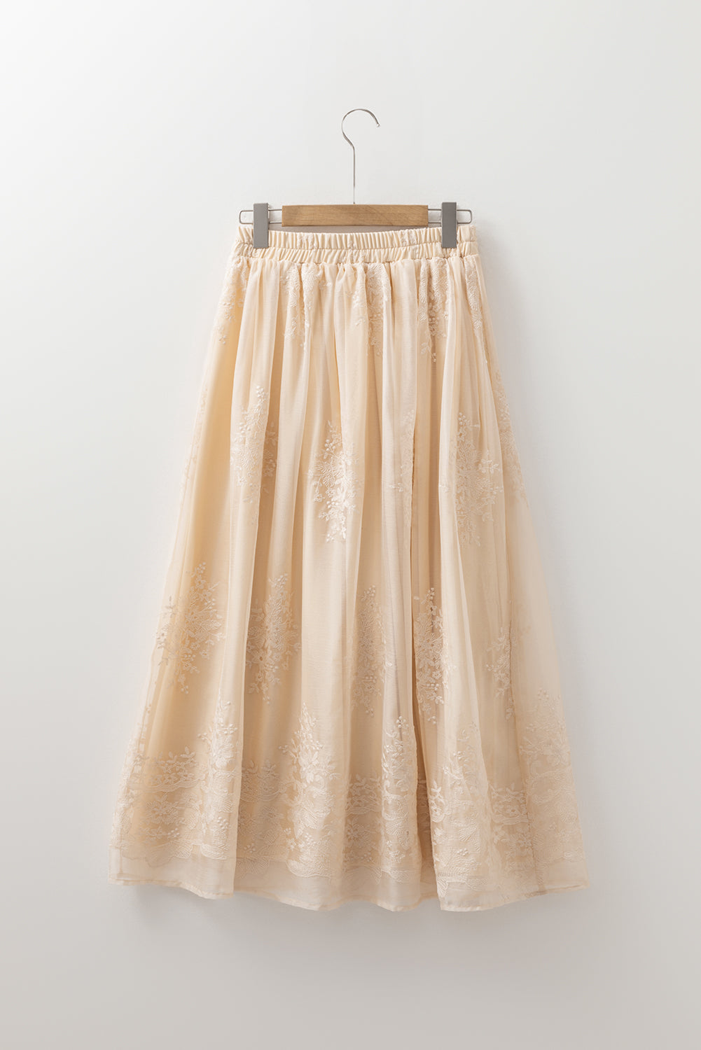 Oatmeal Embroidered Mesh Overlay Flowy Long Skirt-Bottoms/Skirts & Petticoat-[Adult]-[Female]-2022 Online Blue Zone Planet