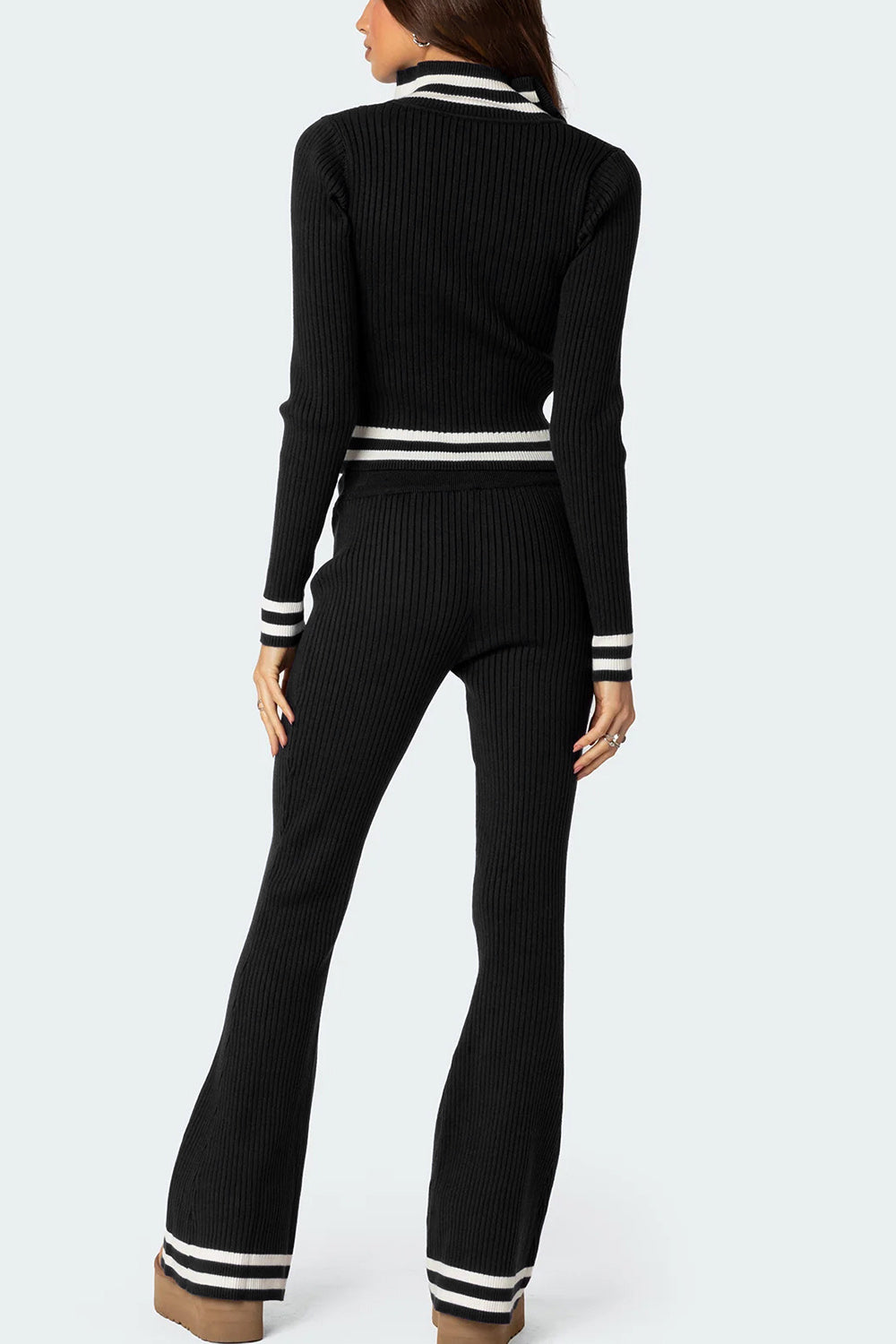 Zip Up Long Sleeve Top and Pants Set-BOTTOMS SIZES SMALL MEDIUM LARGE-[Adult]-[Female]-Black-S-2022 Online Blue Zone Planet