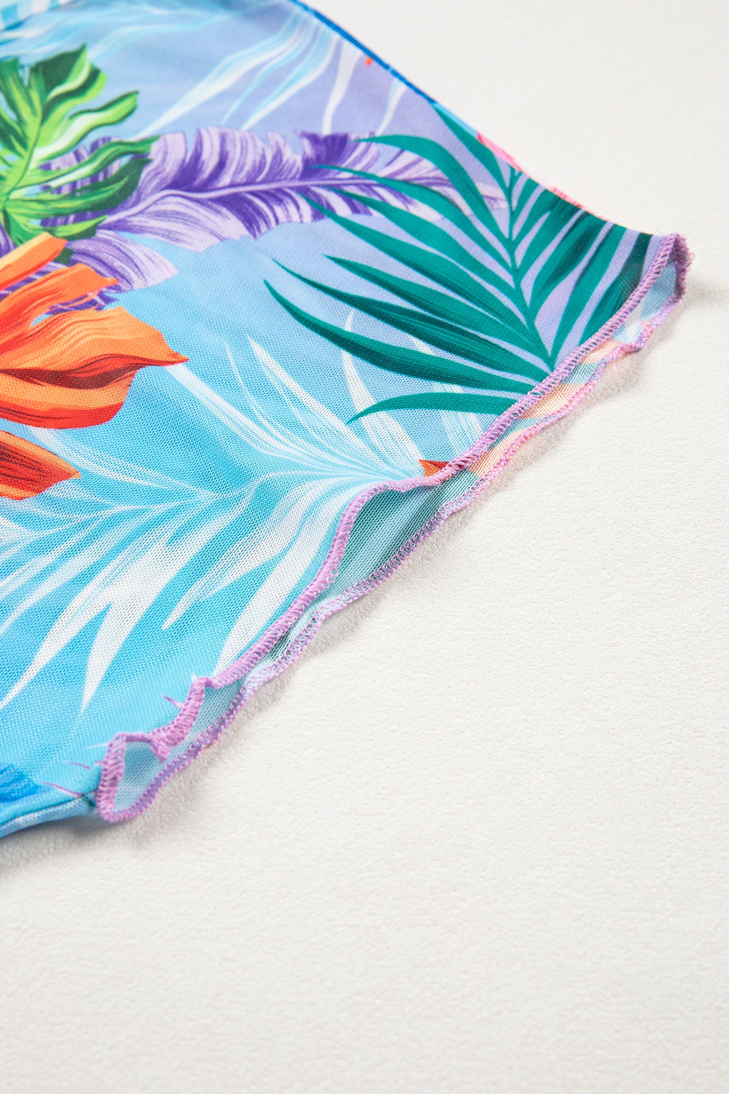 Sky Blue Tropical Print V Neck Semi Sheer Beach Cover Up Dress-TOPS / DRESSES-[Adult]-[Female]-2022 Online Blue Zone Planet