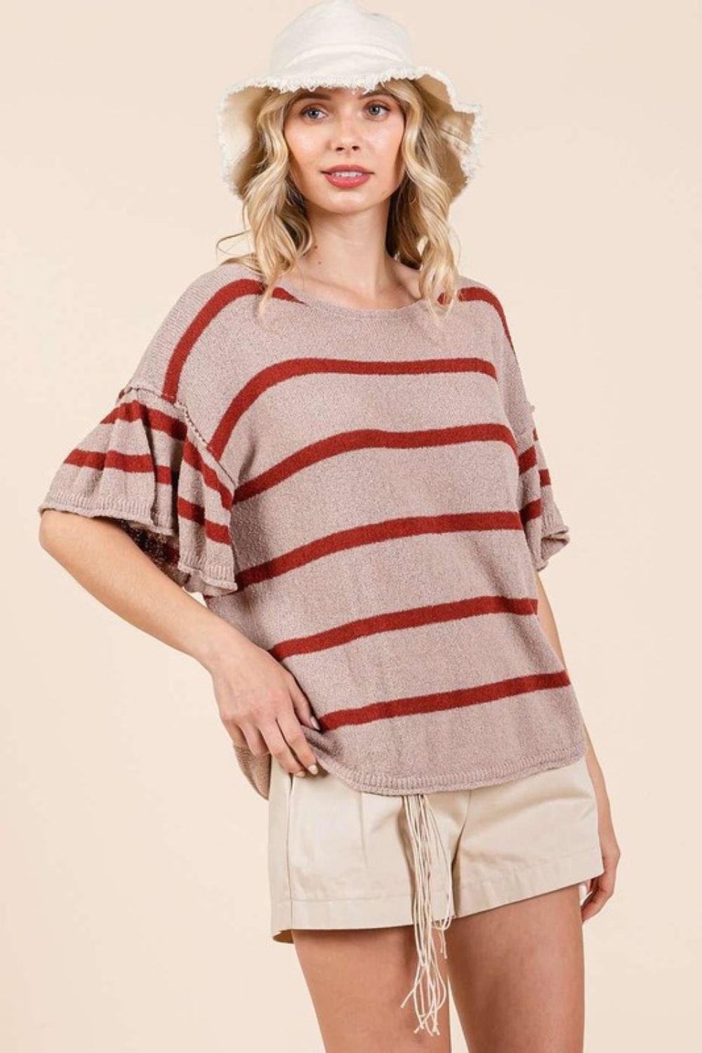 Mittoshop Striped Flounce Sleeve Knit Top-TOPS / DRESSES-[Adult]-[Female]-2022 Online Blue Zone Planet