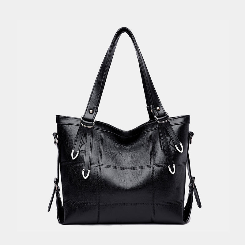 PU Leather Medium Handbag-HANDBAGS-[Adult]-[Female]-Black-One Size-2022 Online Blue Zone Planet