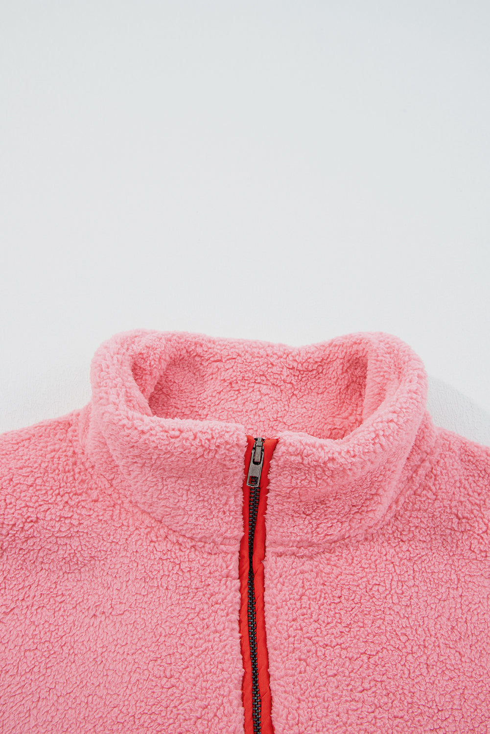 Strawberry Pink Sherpa Contrast Faux Leather Trim Half Zip Pocketed Pullover Sweatshirt-Tops/Sweatshirts & Hoodies-[Adult]-[Female]-2022 Online Blue Zone Planet