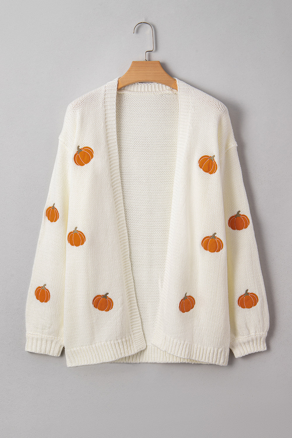 White Pumpkin Print Open Front Drop Shoulder Midi Cardigan-Sweaters & Cardigans/Cardigans-[Adult]-[Female]-2022 Online Blue Zone Planet